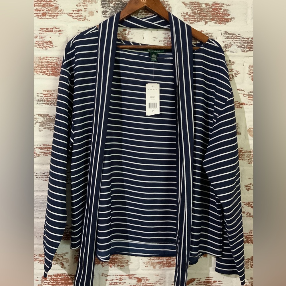 Lauren Ralph Lauren Navy & White Nautical Stripe Women’s Blouse Sz XL NWT